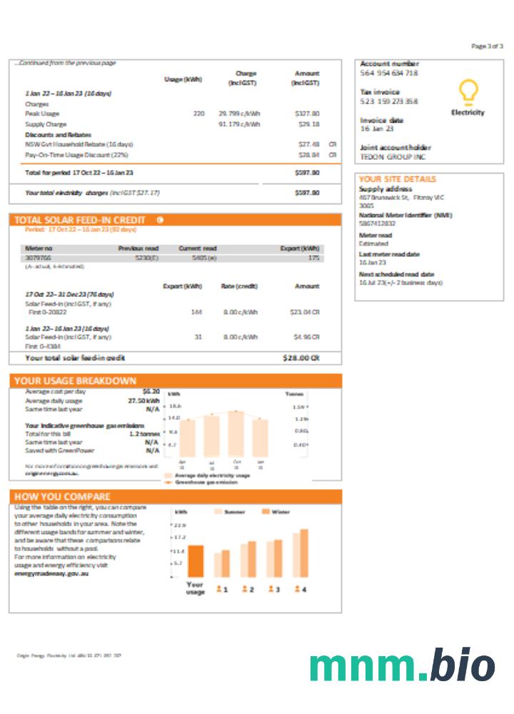 Nowa Południowa Walia (NSW) Origin electricity rachunek za usługi komunalne, Strona 3